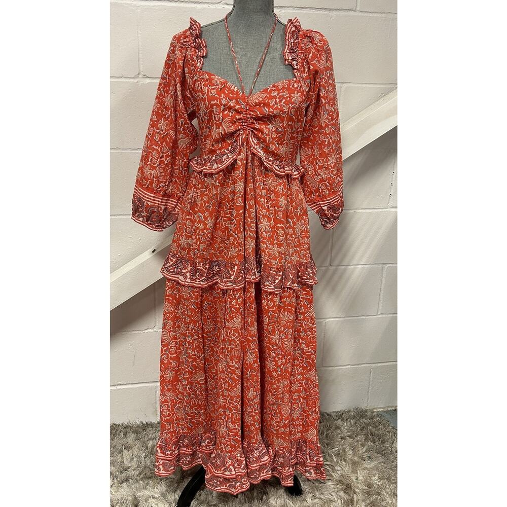 CLEOBELLA Celia Midi Organic Cotton Dress Fan Block Print Woman’s Size M NEW NWT